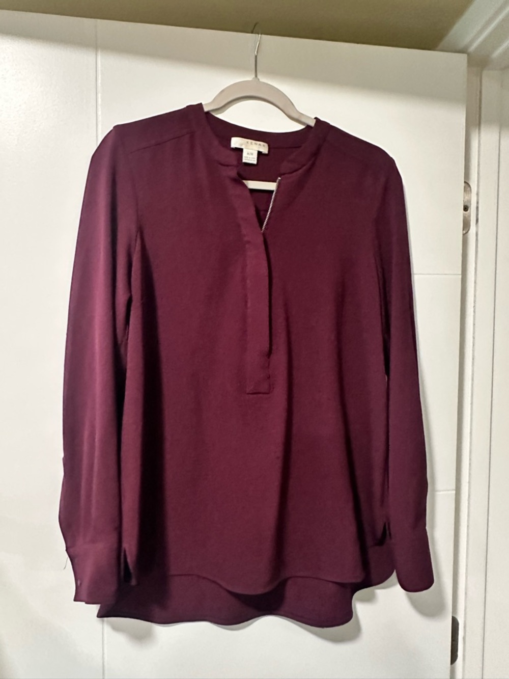 Kenar Plum Split-Neck Long Sleeve Blouse